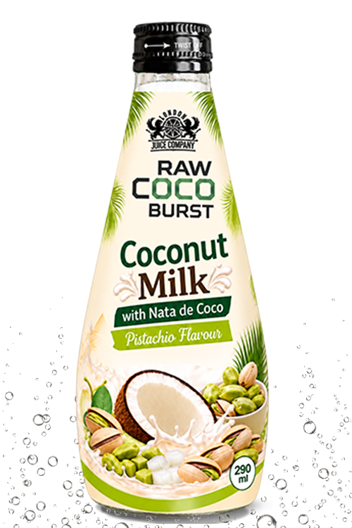 RAW COCO BURST 290ml coconut milk with nata de coco in pistachio flavour.